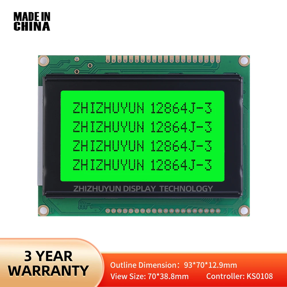 

12864J-3 Wistar 20P LCD Display Screen STN 6800 Parallel 93X70Mm Controller NT7108 12864 Module Emerald Green Light Black Font