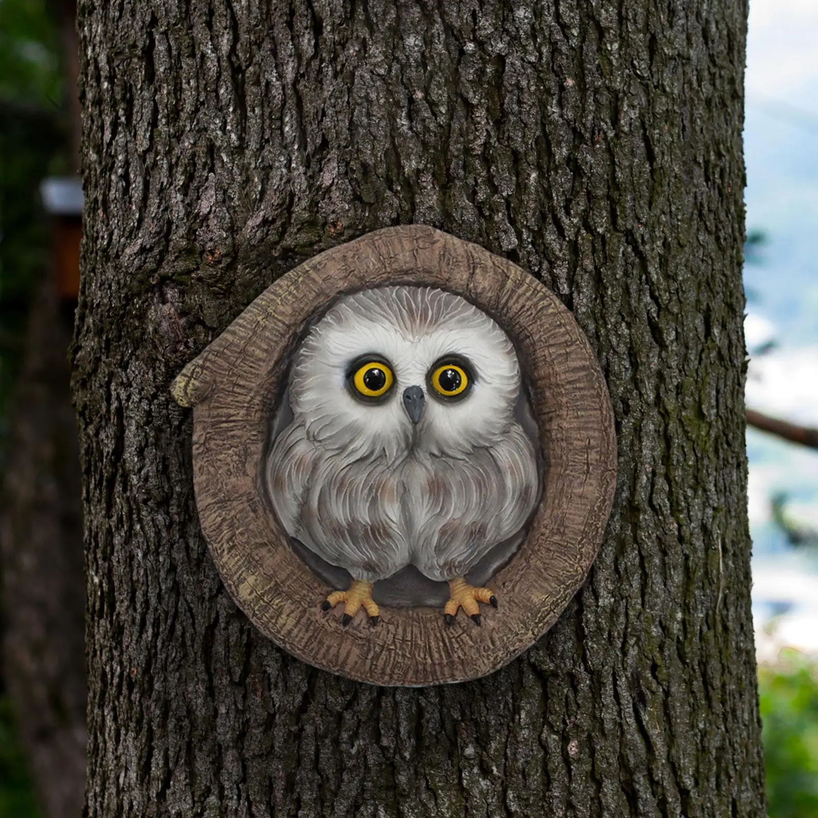 Resin Owl Sculpture Tree Ornament Waterproof 17.5x5.5x17.5cm Gardening Art Owl Figurine for Patio Yard Porch Versatile Cute