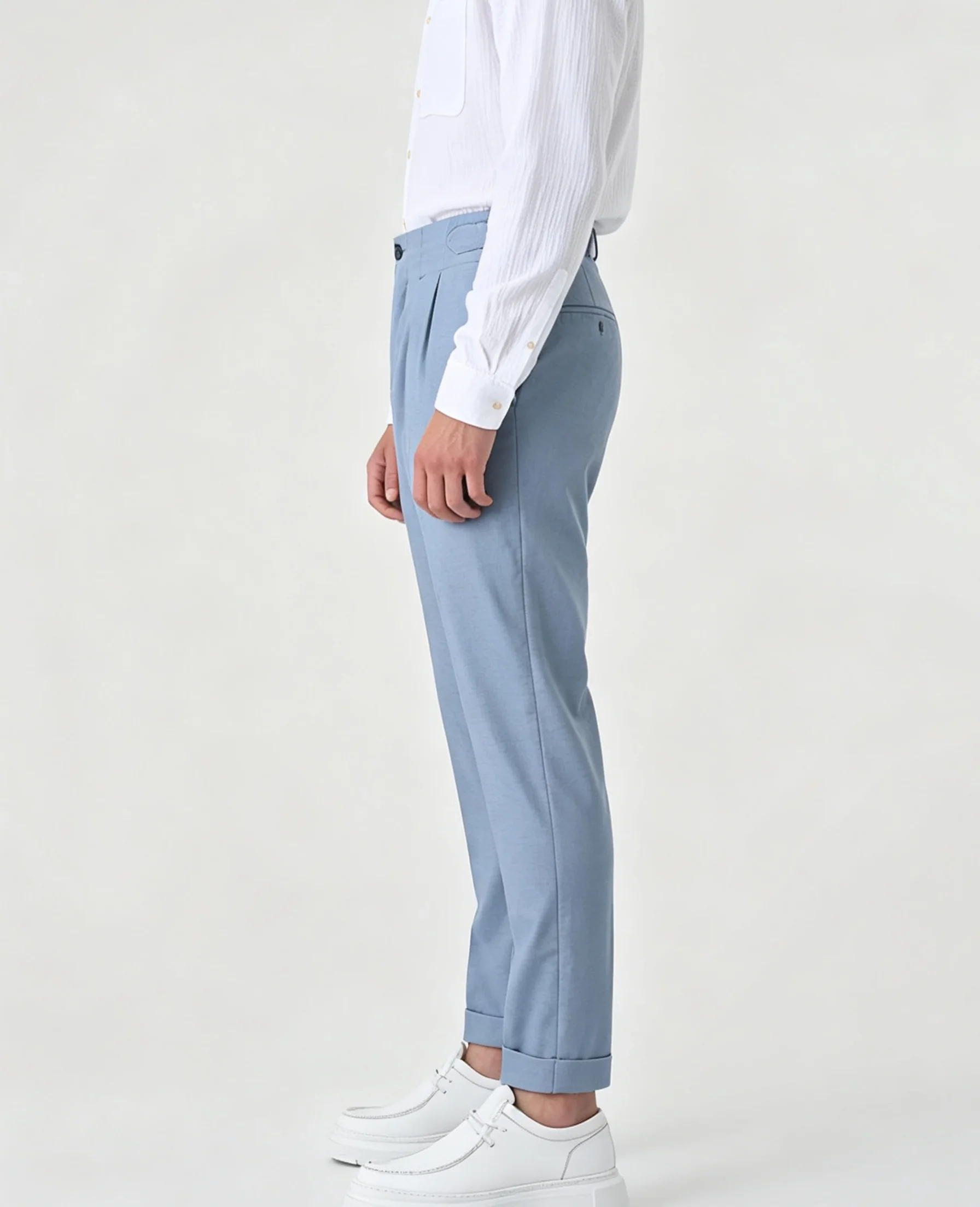 High Waist Men Gurkha Trousers Double Pleated Cuffed Slim Fit Casual Pants Customized Daily Cropped Pant