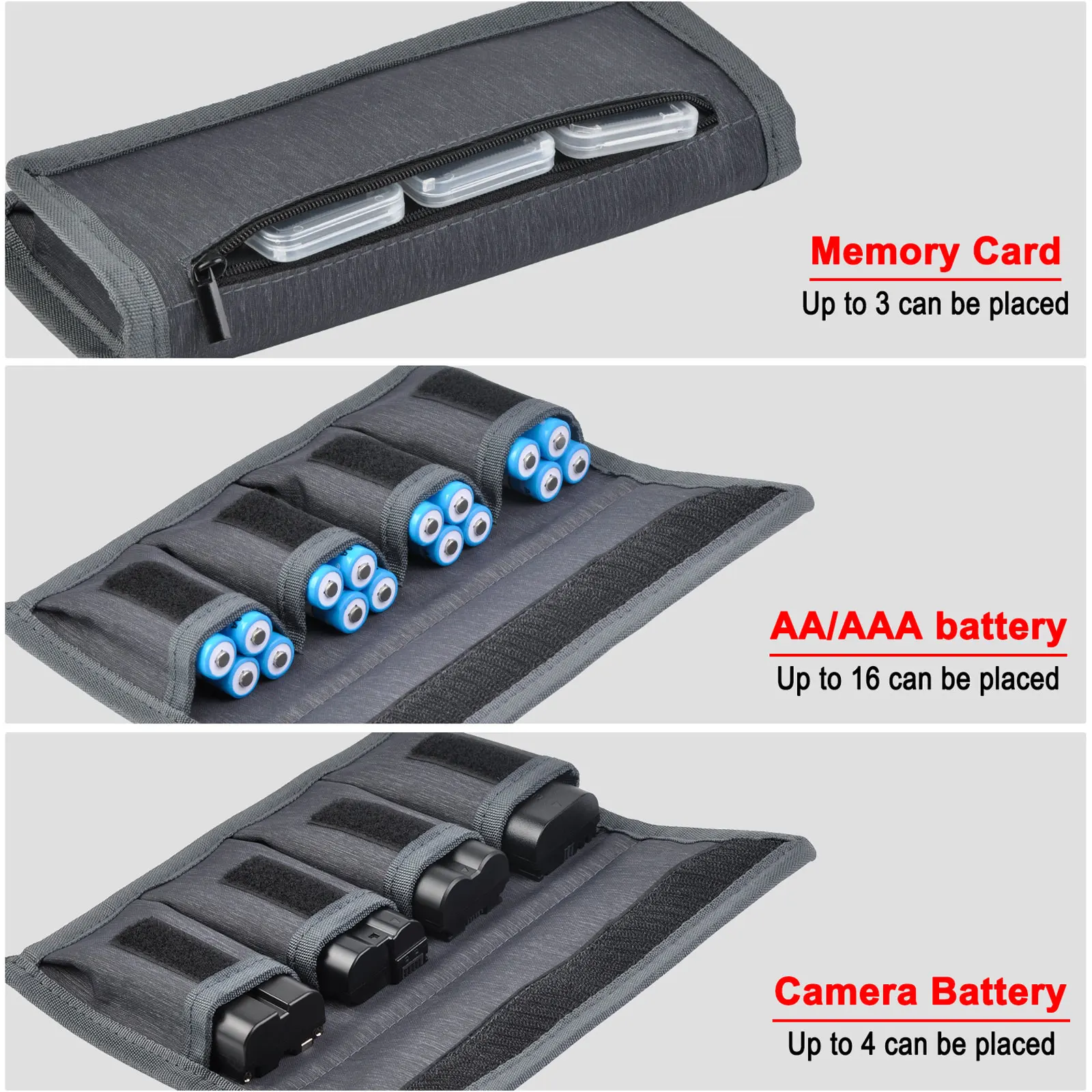 TAVT Camera Battery Store Bag SD CF XQD Memory Cards Bag For 18650 14500 AA Battery  Waterproof Portable Battery Storage Case