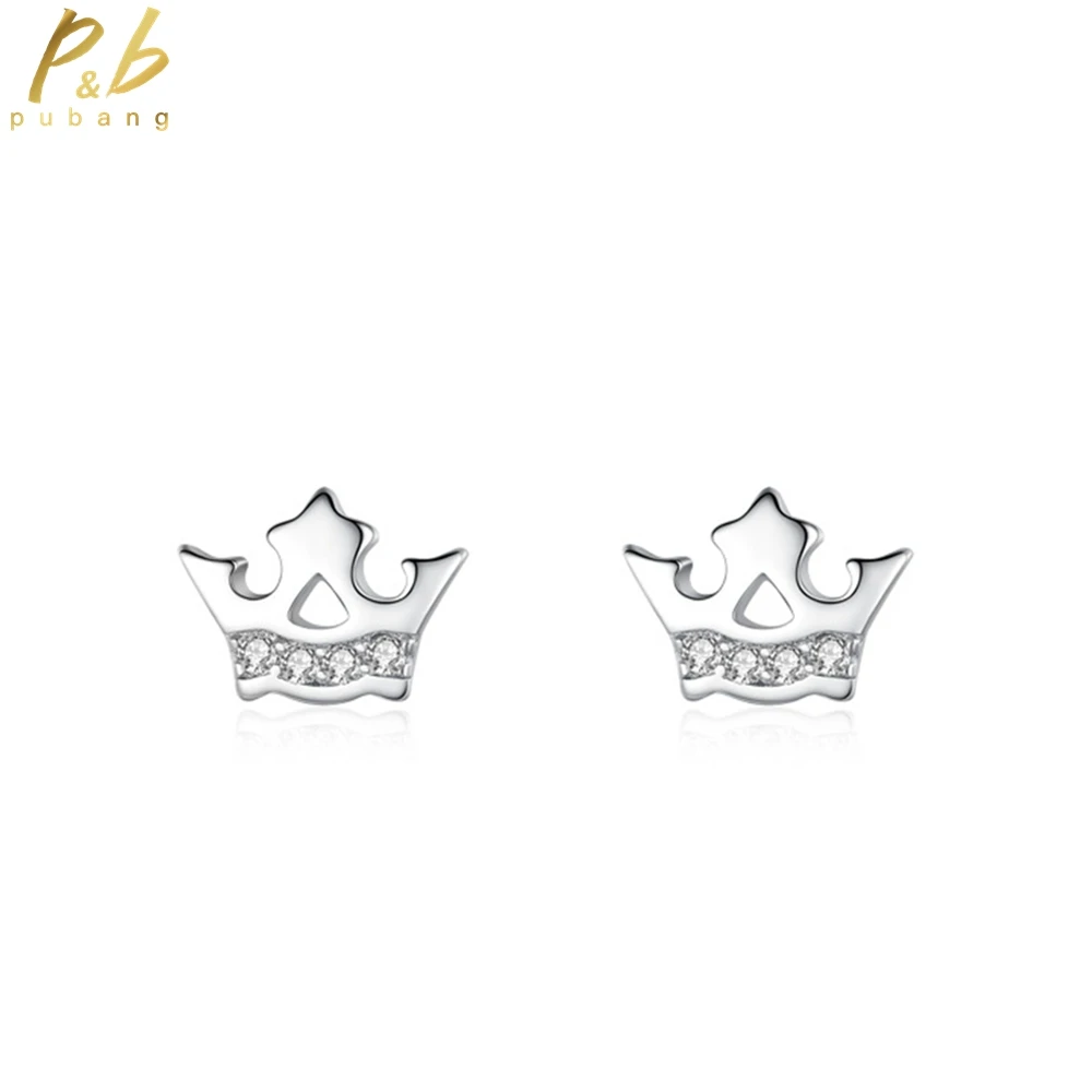 

PuBang Fine Jewelry 925 Sterling Silver High Carbon Diamond Cocktail Crown Stud Earrings for Women Engagement Gift Drop Shipping