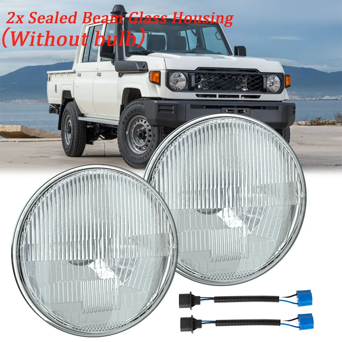 

Pair 7" INCH LED Headlights Housing for Toyota Landcruiser HZJ75 78 79 Series