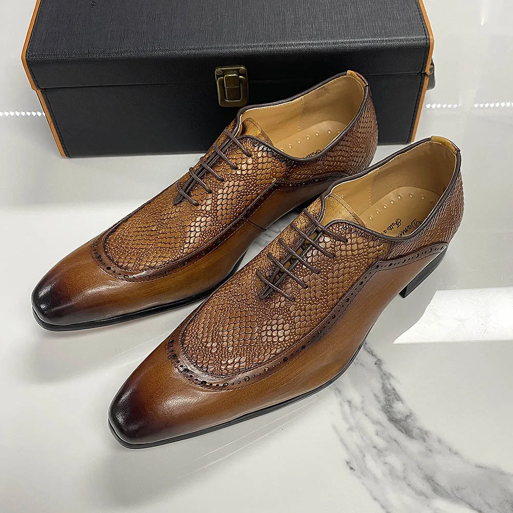 Mens Dress Shoes Genuine Leather Formal Shoes Pointed Toe Lace Up Business Oxford Shoes Black Brown Luxury Footwear