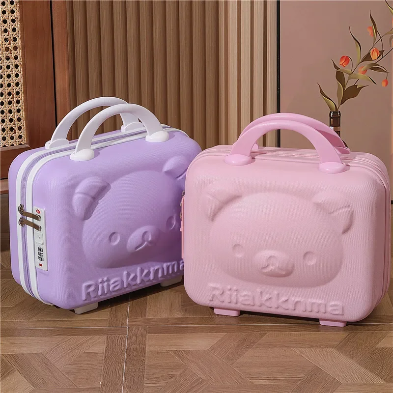 Mini Portable Cosmetic Box 14 Inch Cartoon Bear Design Handheld Luggage Bag Password Lock Paw Print Storage Case Gift