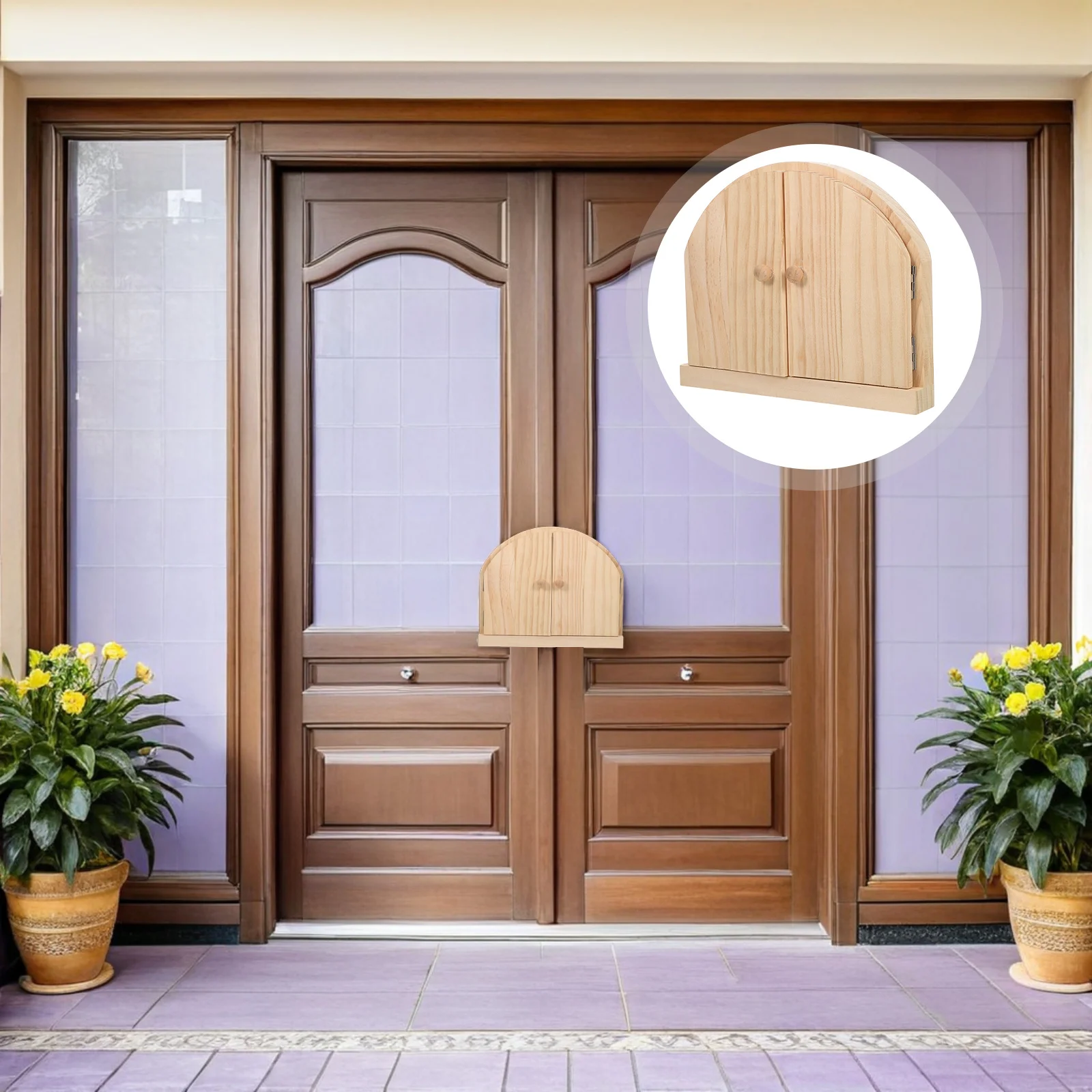 

Wooden Fairy Door Outlet Cover Plate Natural Solid Wood Double Door Safety Switch Guard Cover Dustproof Child Proof Wall Switch