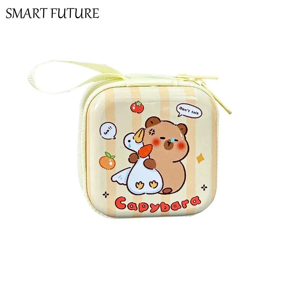 

Waterproof Capybara Tinplate Zero Wallet Portable Creative Cartoon Tinplate Coin Purse Animal Mini Capybara Earphone Bag Kids