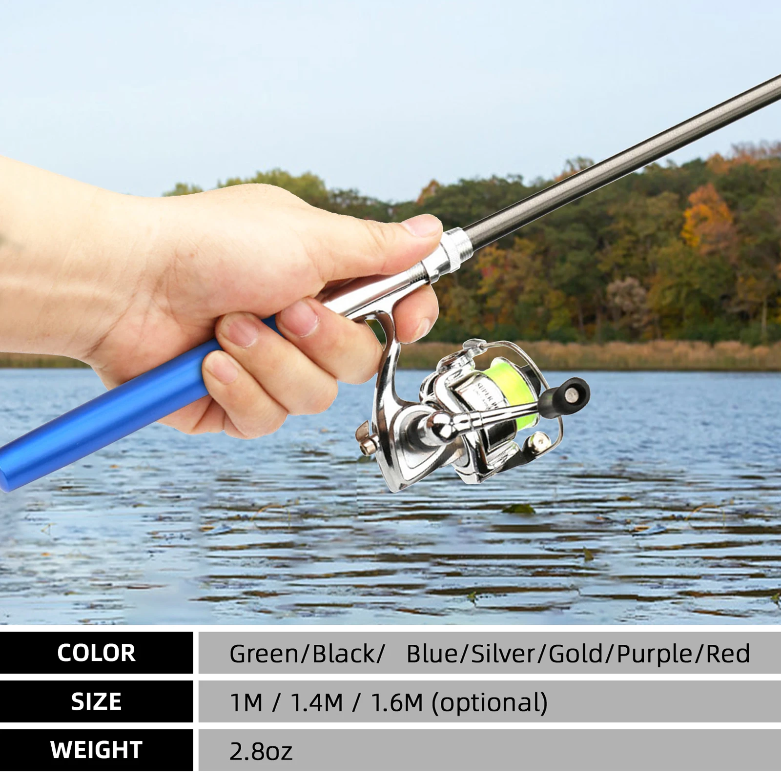 LIXADA H4 Pocket Collapsible Fishing Rod Reel Combo Mini Pen Fishing Pole Kit Telescopic Fishing Rod Spinning Reel Combo Kit