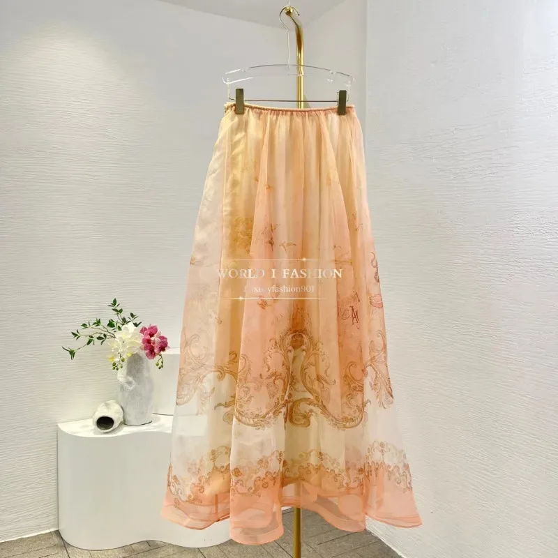 Jupe mi-longue imprimée carte Orange pour femme, nouveau Style décontracté, de haute qualité, automne 2025