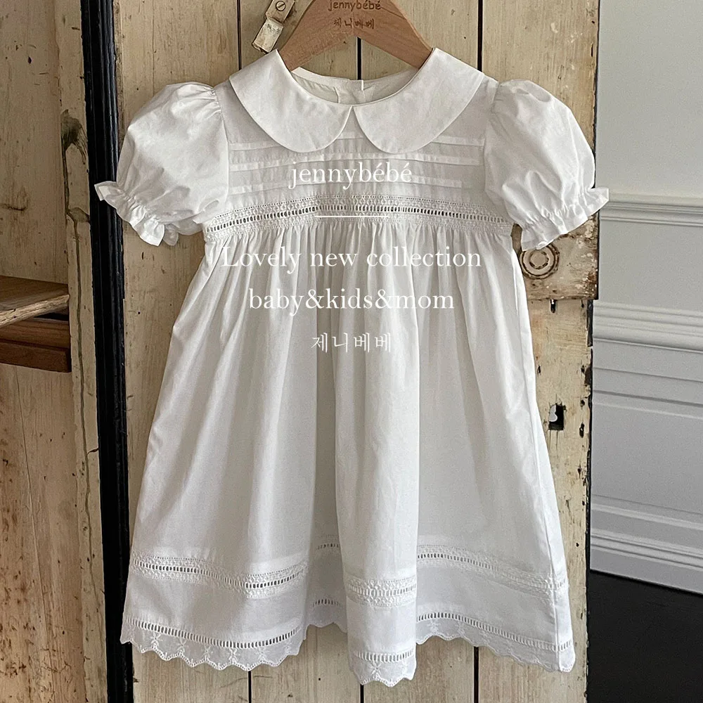 

French Style Girls Lace White Dress Party Wedding Birthday Princess Long Dress Spring Summer Toddler Baby Romper Sister Clothes