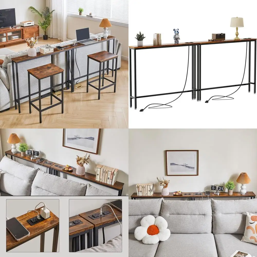 

Комплект из 2-х длинных узких диванных столиков с розетками и USB-портами, деревянный прихожий столик с зарядной станцией, подходит для гостиной, H