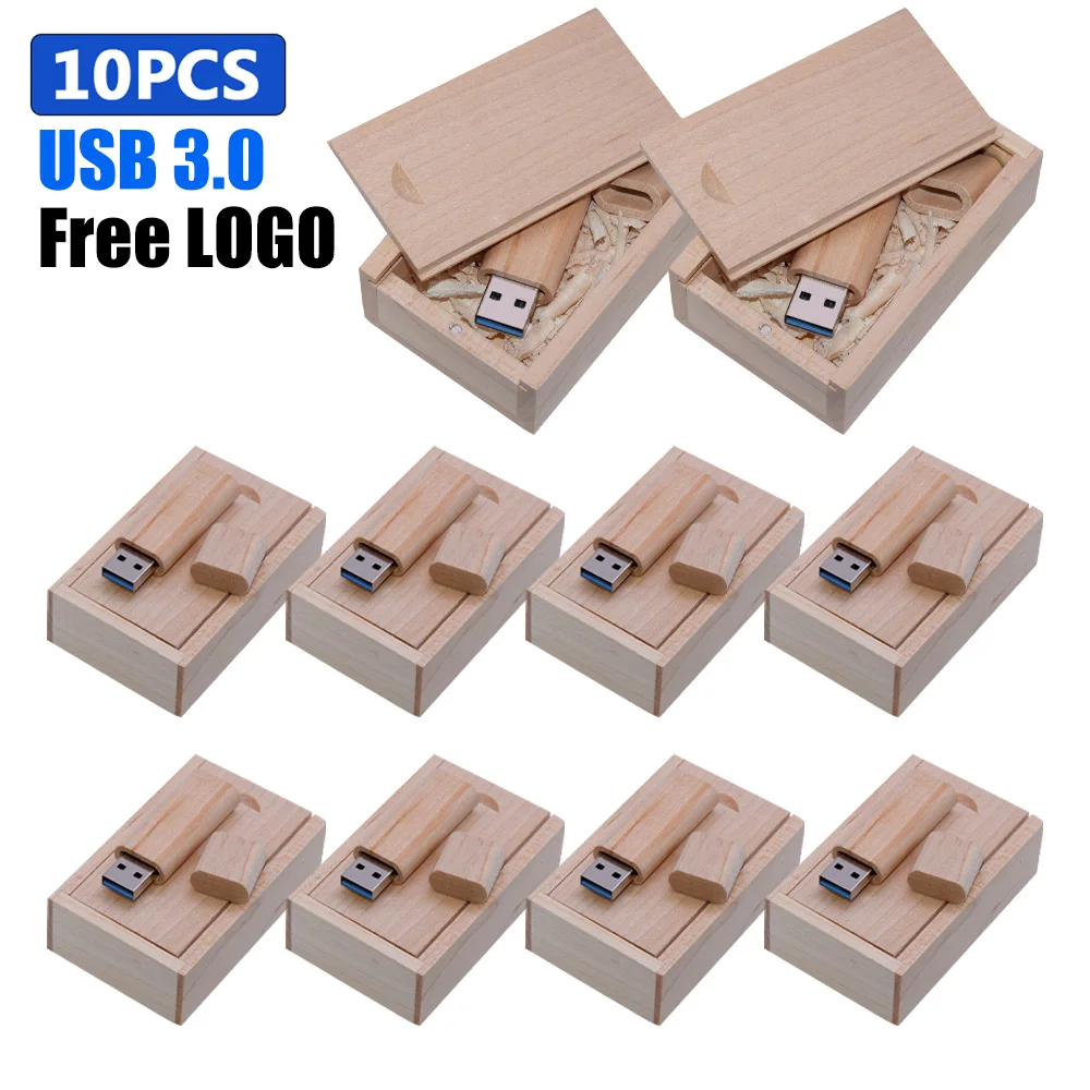 10PCS LOT Wooden Box USB 3.0 Flash Drives 128GB Free Custom Logo Pen Drive 64GB High Speed Memory Stick 32GB 16GB 8GB 4GB