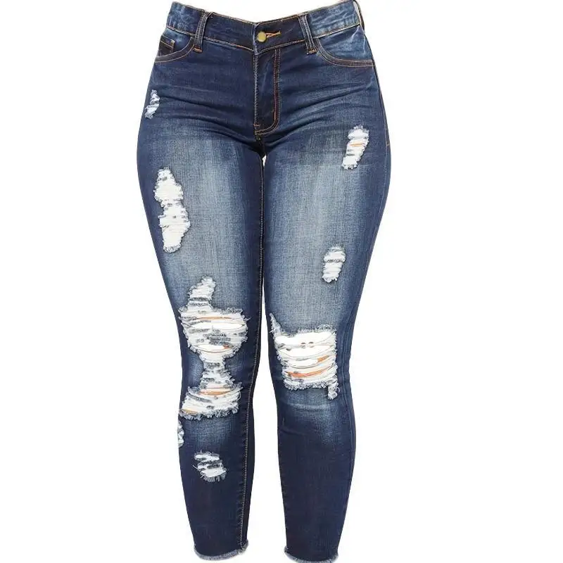 Stretchy Womens Skinny Jeans Butt Lifting Distressed Denim High Waist Slim Fit Blue Jeans Women's Fashion Summer 2025