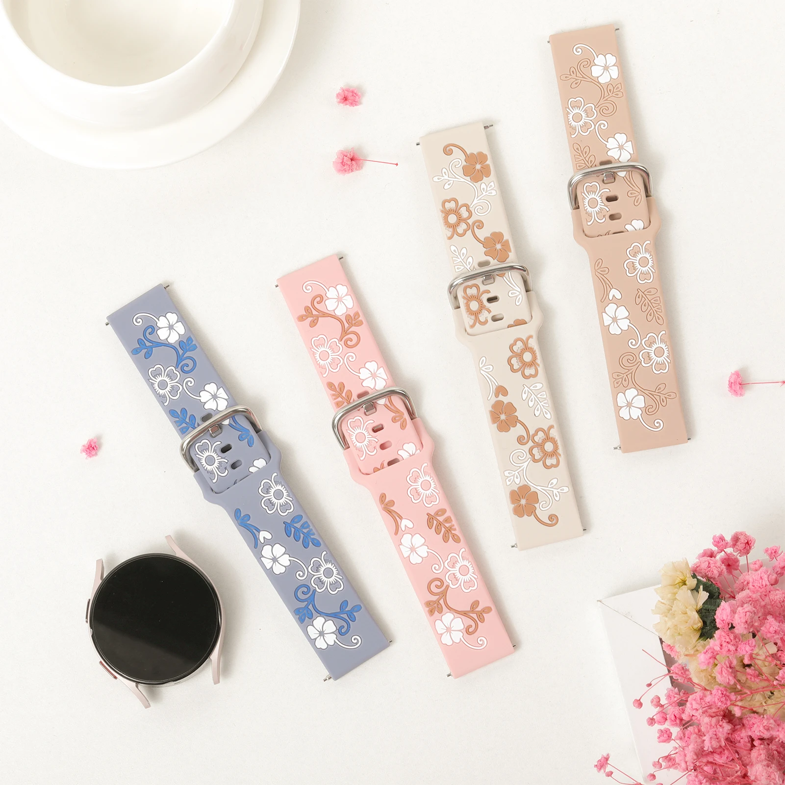 20mm watch Straps For Samsung Galaxy Watch 7/FE/6/4/classic/5/pro/3/Active 2 Floral Engraved Bracelet Huawei gt 3 2 2e 42mm band