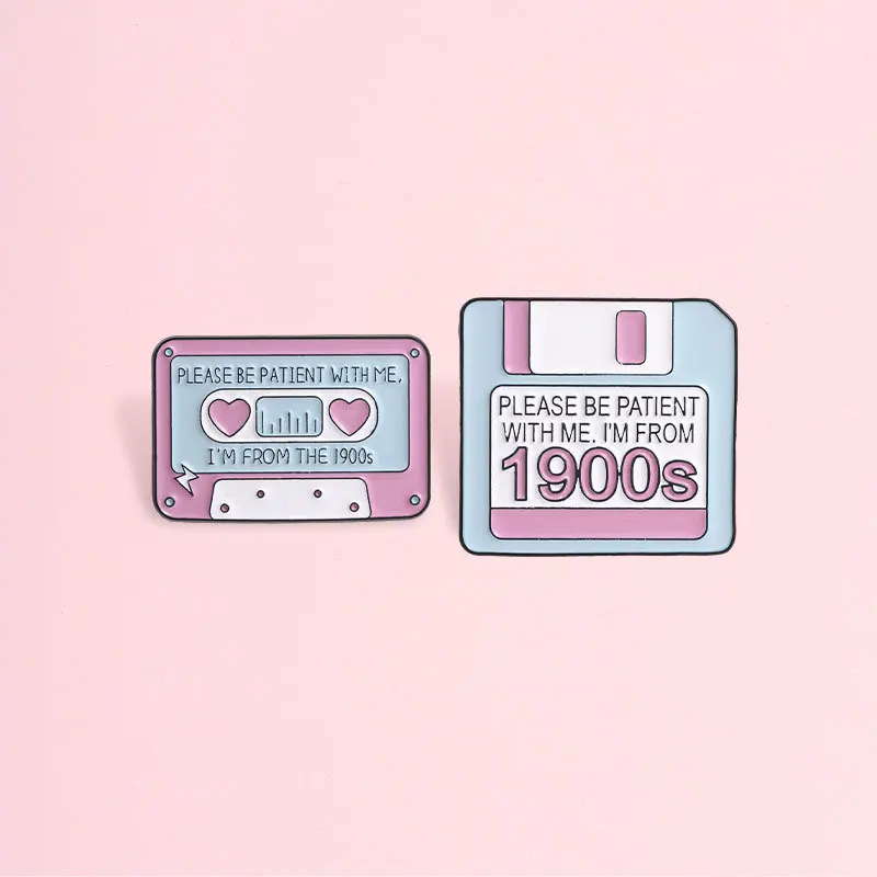 Letter cassette, alloy badge, retro digital tape, fun English I'm from 1900s brooch