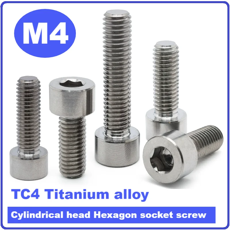 TC4 Titanium alloy Cylindrical head Hexagon socket screwM4, Length5/6/8/10/12/14/15/16/18/20/22/25/30/35/40/45/50/mm,GR5 screws.