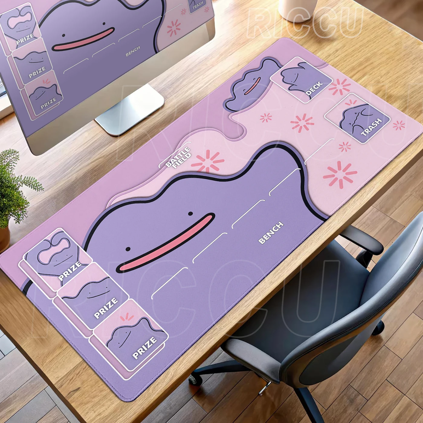 

600x350mm Cute Ditto Series Mouse Pad Single Player Battle Card Playpad Cartoon Pokémon Rubber Extended Desk Mats PC Gaming Pads