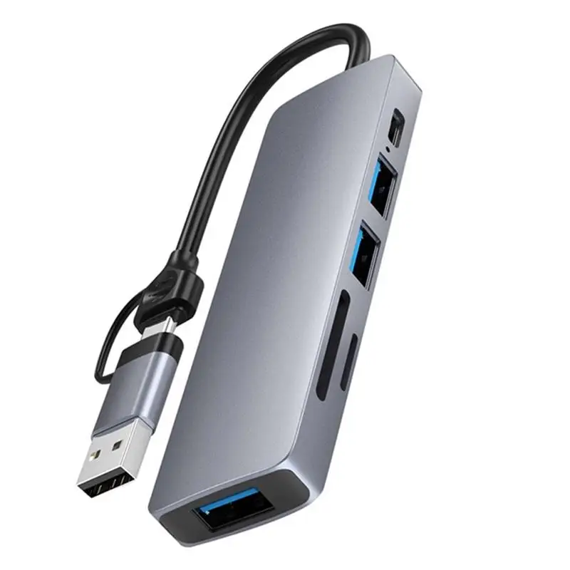 USB A/C Hub para Computadores, Telefones, Tablets, Acessório de Transferência de Dados, 6 em 1 Cabos de Leitura de Memória, Conversor