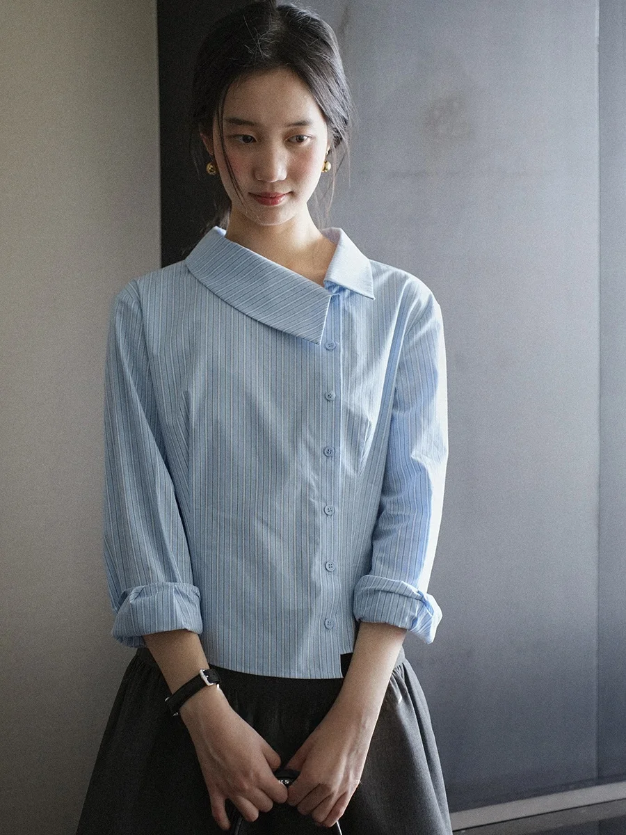 

Рубашка Lalaglow из чистого хлопка в полоску, женская рубашка в деловом стиле, утягивающий топ, модная повседневная рубашка с длинными рукавами на весенний сезон