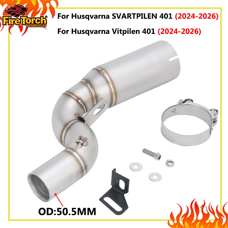 Motorcycle Exhaust System Middle Link Pipe Escape 51MM Muffler Slip On For Husqvarna SVARTPILEN 401 Vitpilen 401 2024 2025 2026