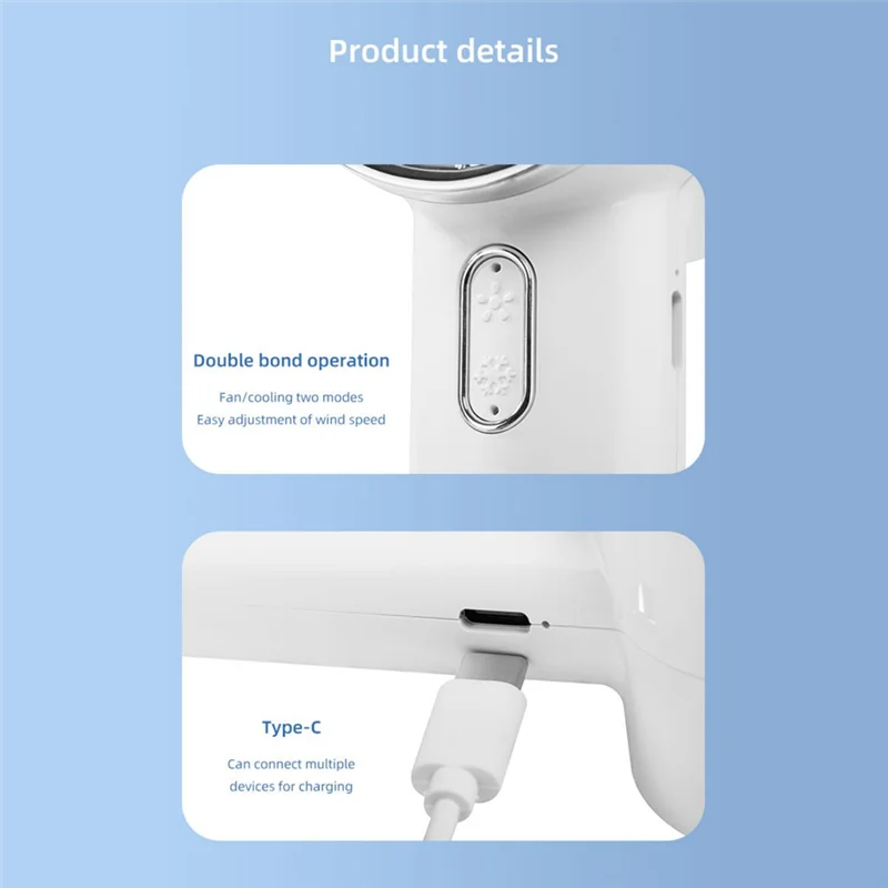

Ultra Mini Turbo Ice Jet Fan, Handheld USB Powered, 5-Speed Adjustable Wind, Ice Compress Feature With Hook, White