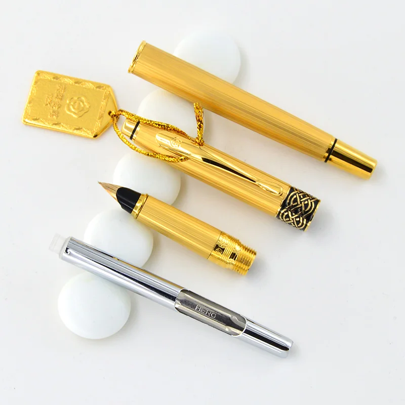 

Hero Silver Scale Fountain Pen 12K Gold F 0.5MM Nib Ink Pens Good Gas Tightness Smooth Writing Smooth Business School Gifts Pen