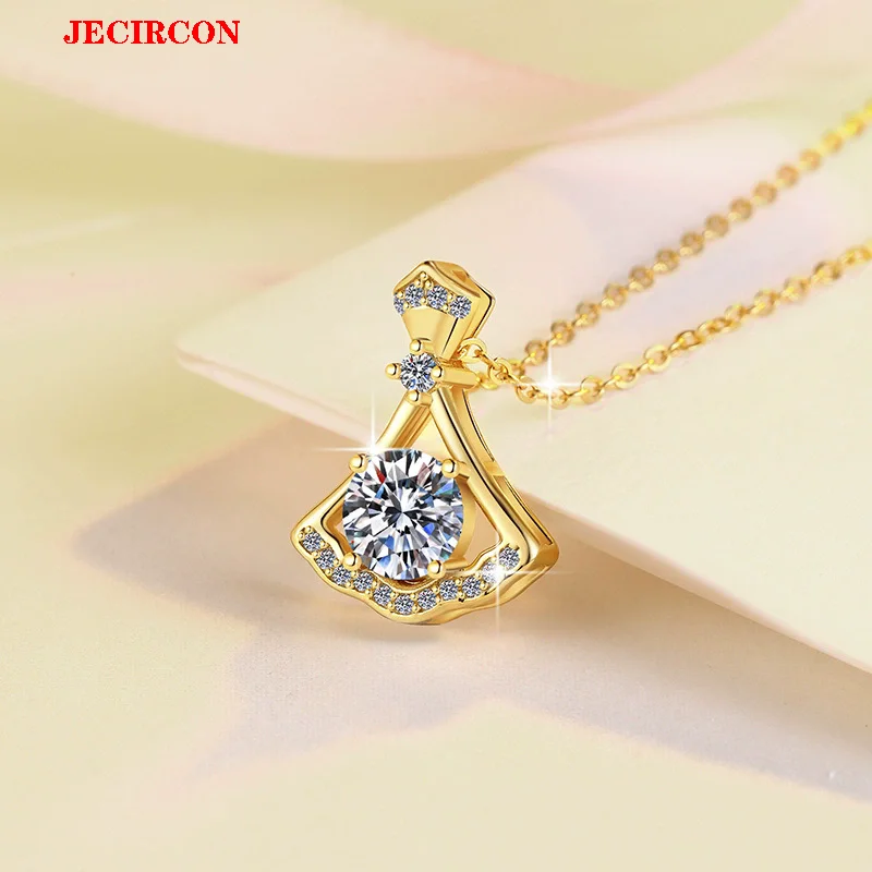 

JECIRCON 18K Gold-finished Women's S925 Sterling Silver Necklace with 1 Carat Moissanite Little Dress-shaped Pendant Fashionable