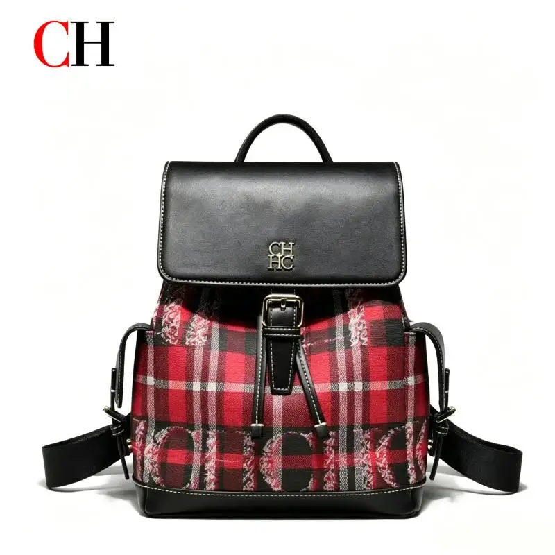 CH Backpack Women Splicing Drawstring Backpack Large Capacity Ladies Travel School Shoulder Bag Fashion Designer