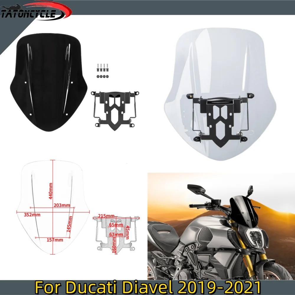 For Ducati Diavel 1260 S Motorcycle Windscreen Windshield Covers Screen Deflector with Mounting Bracket 21 2019-2022 Accessories