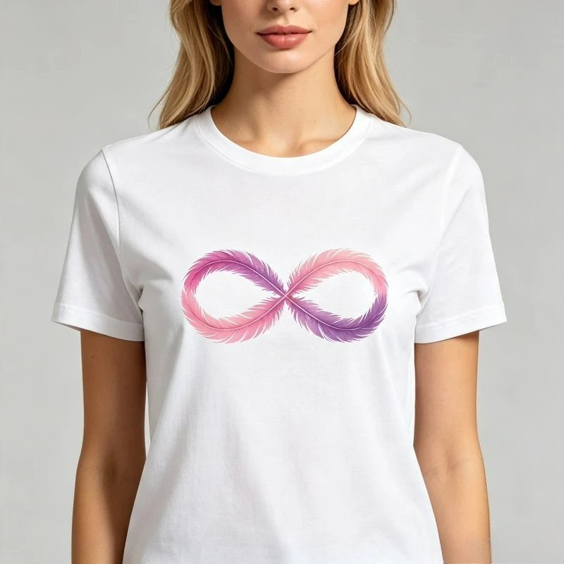 Feather Infinity Symbol Print T-Shirt Women 100% Cotton Elegant Minimalist Graphic Tee Casual Summer Streetwear Top