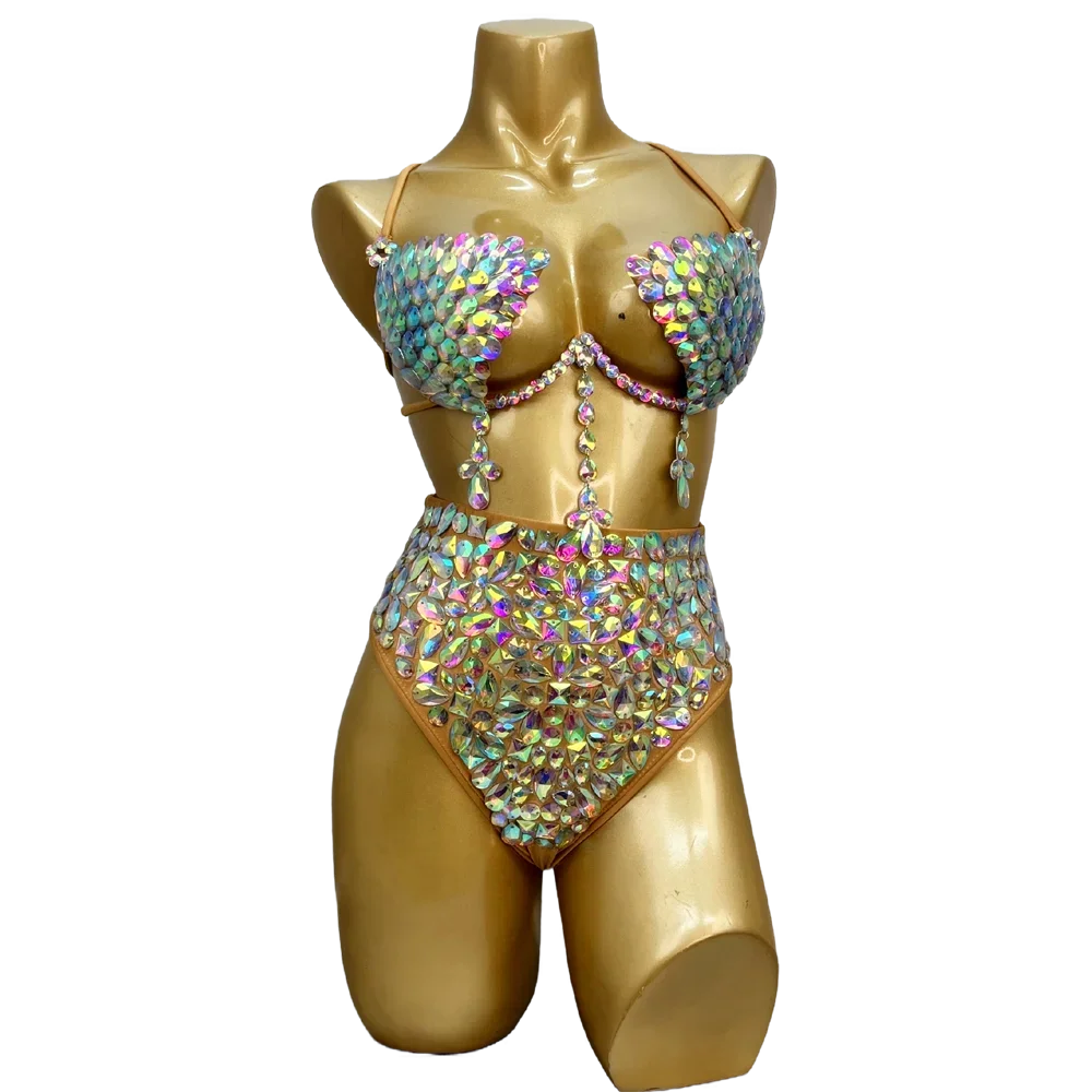 

Sexy Belly Dancing Wire Bra Samba Carnival Bikini Sets Womens Rave Festival Outfit Nightclub Party DJ Stage Club Wear