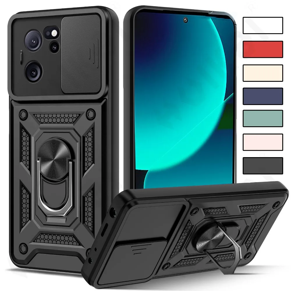 Case For Xiaomi 13T 12T Pro Redmi Note 12 11 Pro Poco X5 X4 X3 Pro Camera Slide Lens Protection Shockproof Armor Magnetic Cover