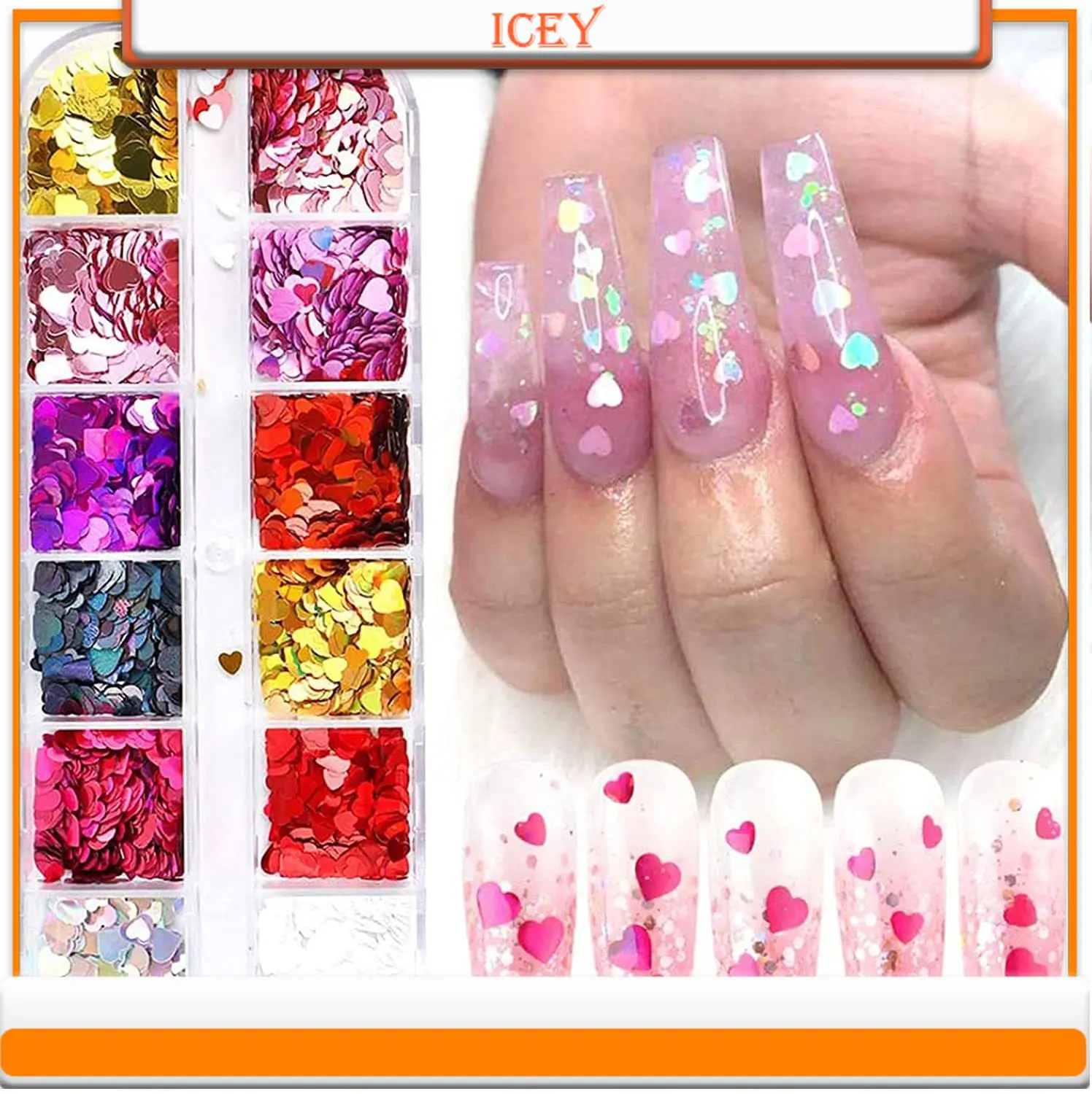 

Icey Beauty 1set Thin Hollow Peach Heart Laser Heart Glitter, Eye Makeup Patch, Nail Decoration Glitter