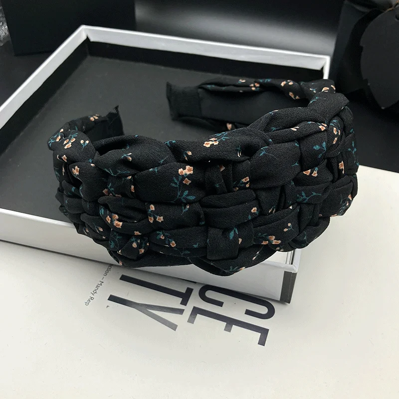 Schwarzes Blumen-Haarband, Damen-Haarband mit hohem Schädelkranz, gewebtes Haarband für Erwachsene, breites Haarband zum Haare fixieren, Haarband zum Gesichtwaschen – Detail 4