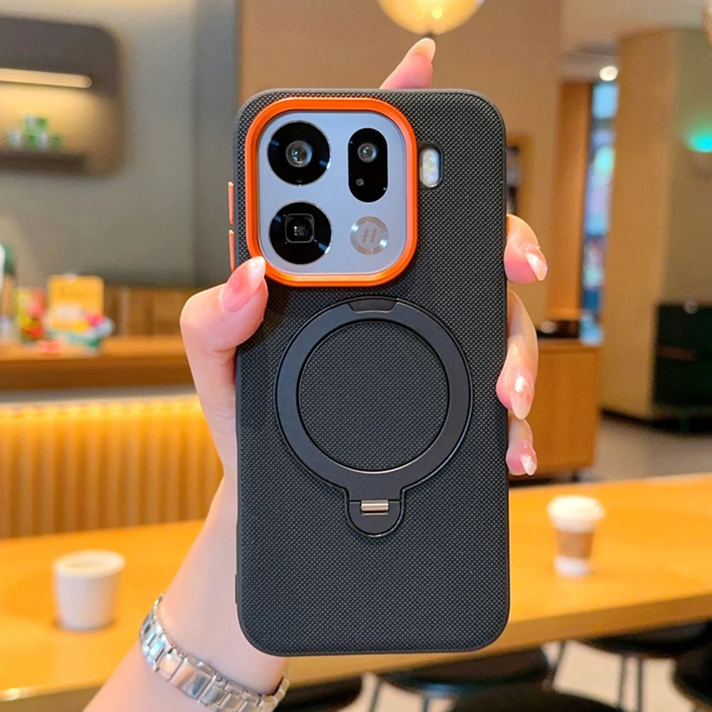 

For Oppo Find X9/X9 Pro/X9 Ultra Magnetic Case Leather Textured Grip Cover with Ring Holder Kickstand