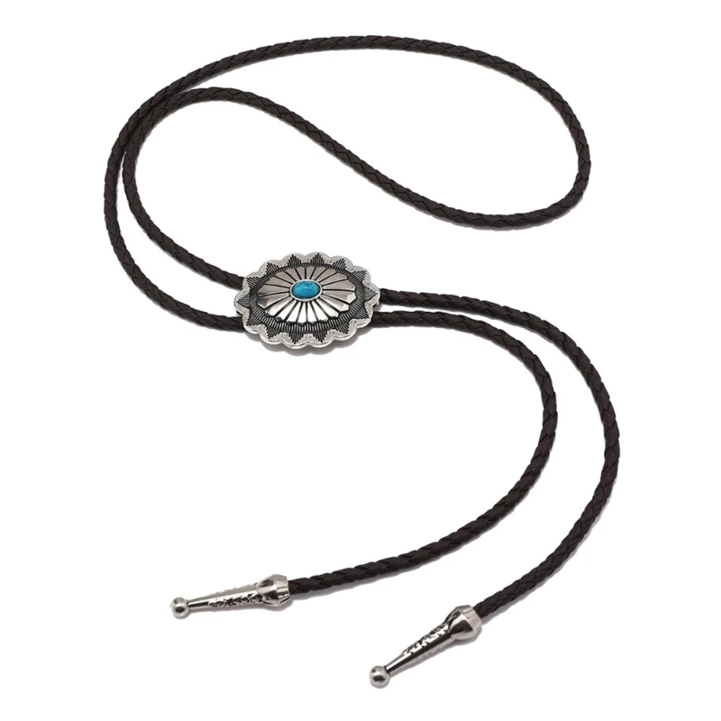 Bolo Tie for Men Carnivals Western Necktie Alloy Turquoise Buckle Bolo Tie for Shirt Sweater Decorative Necktie for Men