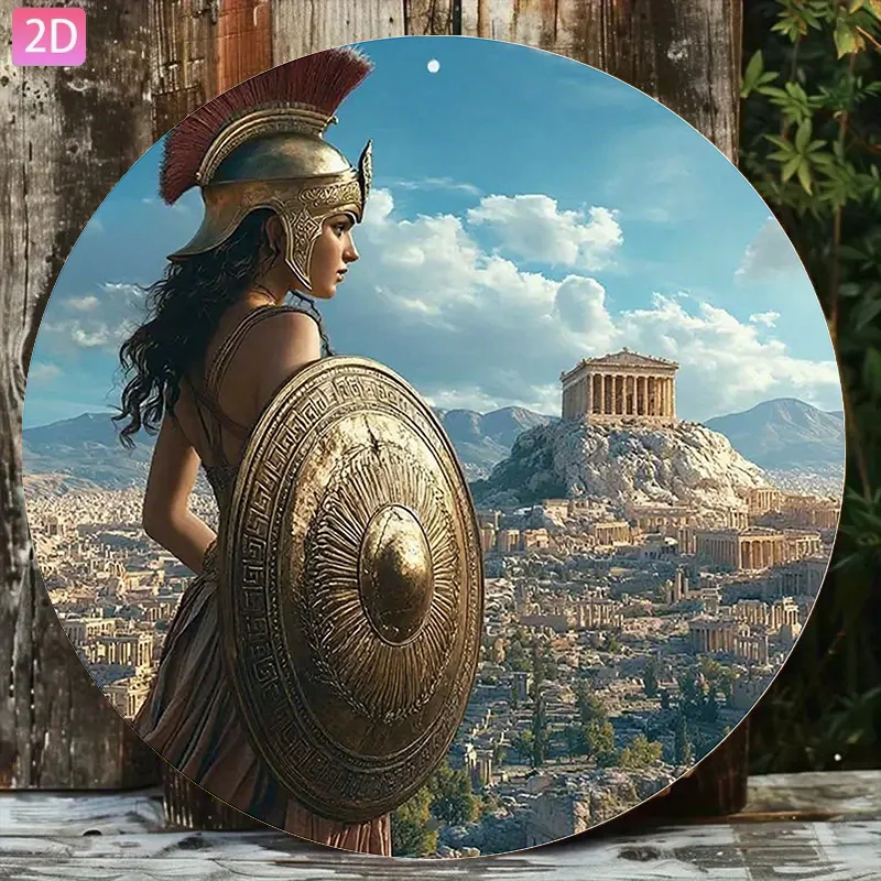 Escudo Grego Athena para Decoração de Parede 20x20cm Arte em Metal Alumínio Design Parthenon para Casa e Jardim