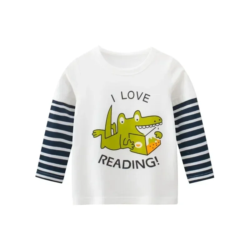 2025 Autumn New Boys Cartoon Dog T Shirt Children's Casual Striped Long Sleeve T-shirts for Boy Cotton Top Shirt Kids Clothes