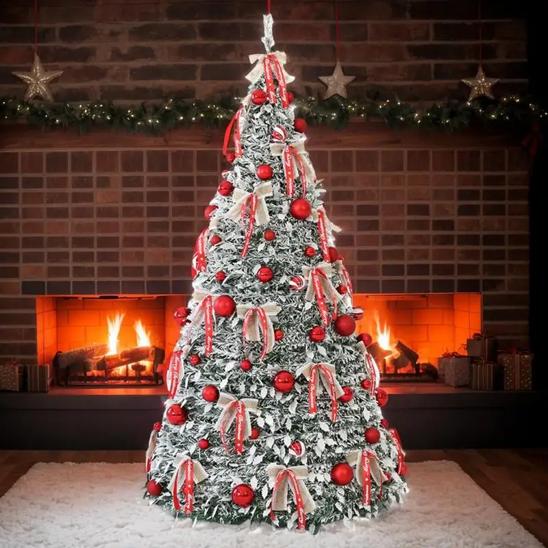 1.5M Pre Lit Pre Decorated Christmas Tree Pop Up Christmas Tree Foldable Xmas Tree for Porch Party Dining Rooms Home Decorations