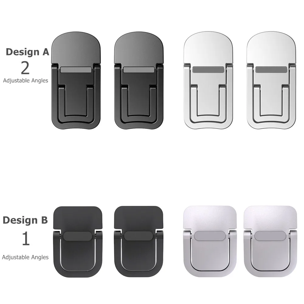Soportes portátiles para ordenador portátil con ángulo ajustable en negro y plata, en dos diseños distintos, fabricados en aleación de aluminio para elevadores mini portátiles para ordenador portátil.