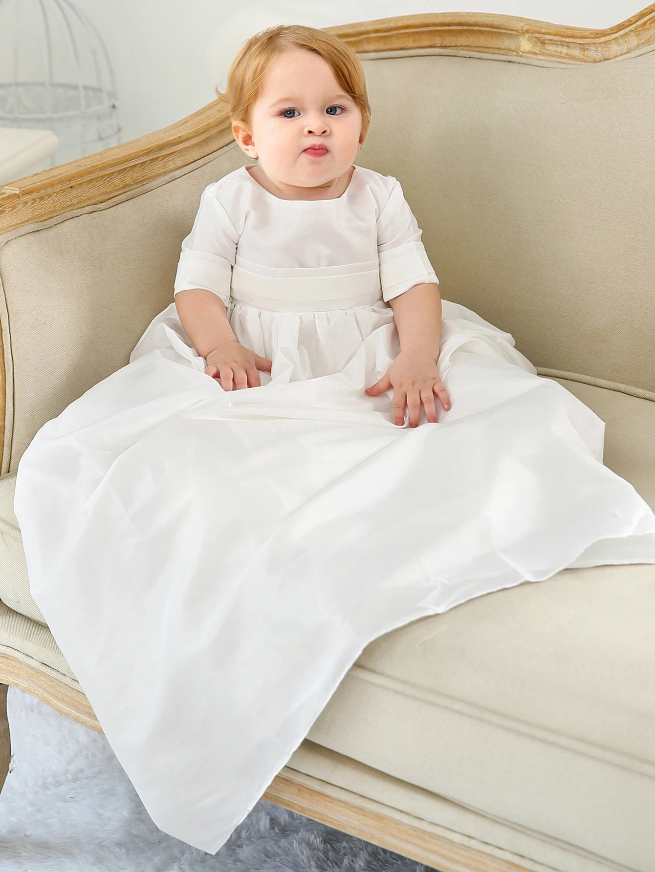 New Arrival Dress For Baby Baptism Dress Short Sleeve Satin Flower Girl Long Party Dress