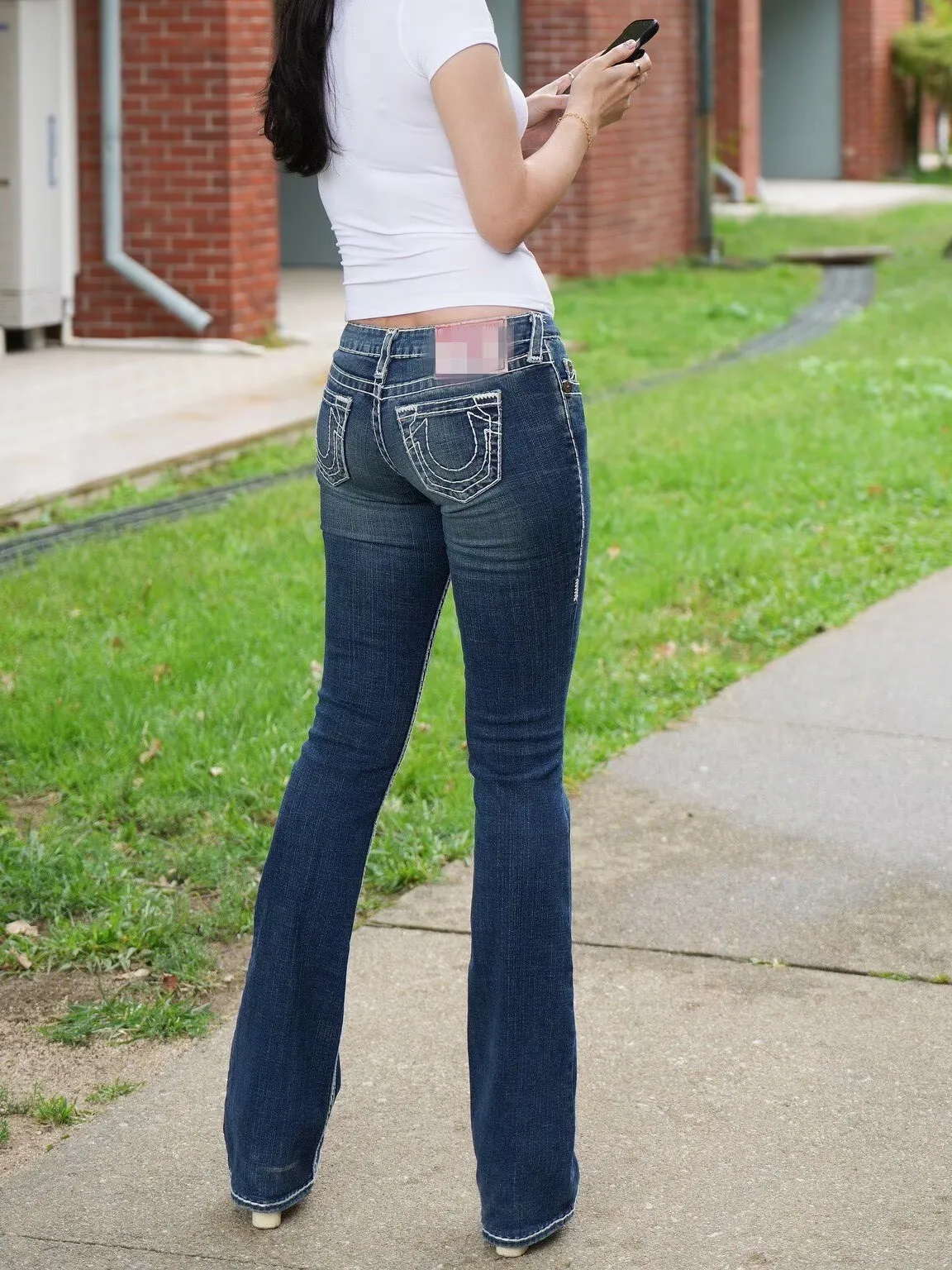 

Slimming Low-Waist American Hot Girl Design Jeans Women's Fat Hip Lifting Micro Flared Long Pants Retro Cotton Stretch Denim