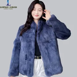 Real Rex Rabbit Fur Coat for Women,Covered Button Jacket, Thick Warm Clothes,O-Neck,Autumn and Winter