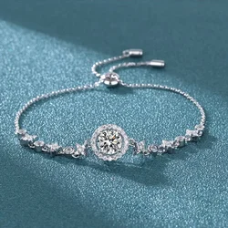1 Carat Real Moissanite Bracelet Star Moon Brilliant Charm Bangle 925 Solid Silver Hand Chain Jewelry Pass Diamond Tester
