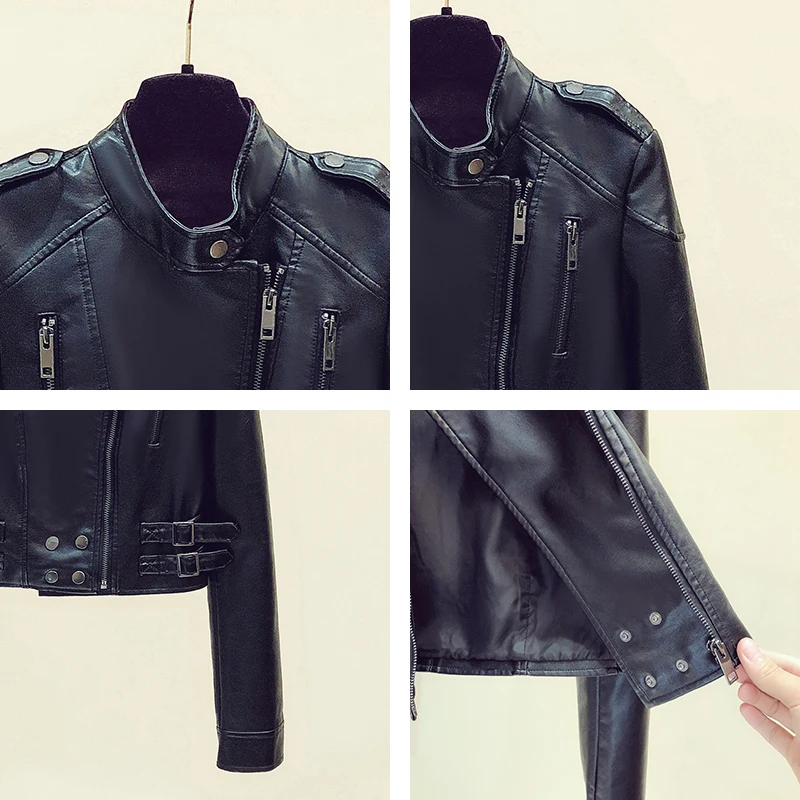 Faux Leather Short Women Jacket Locomotive Cropped Zippers Punk Street 2023 Spring Autumn Outwear Music Concert Coat