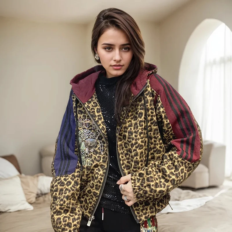 Winter Fashion Chic Jacket High Street Domineering Tiger Hot Drilling Luxury Jackets High Street Zipper Hooded Cardigan Coat