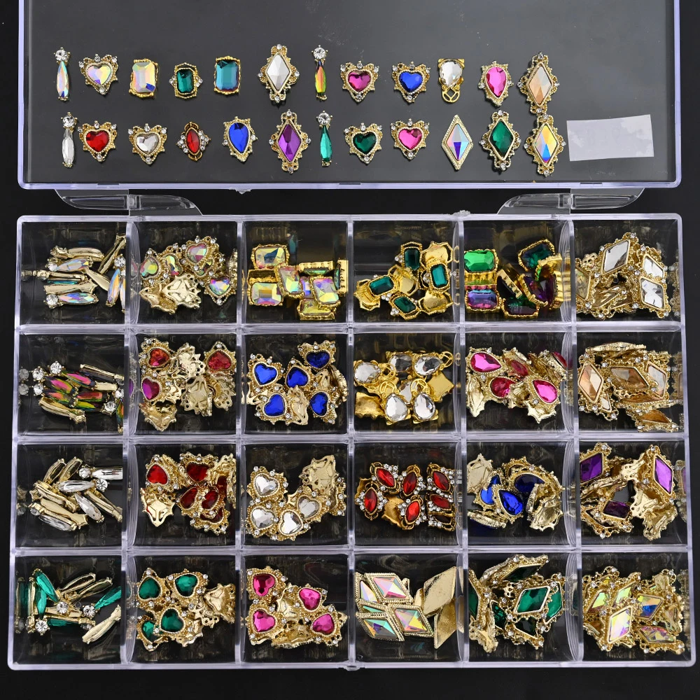 Ensemble de décorations en biscuits pour ongles, breloques en cristal, alliage de diamant bricolage, bijoux de luxe, pièces de gemme d'ongle, accessoires de charbon, 1 boîte