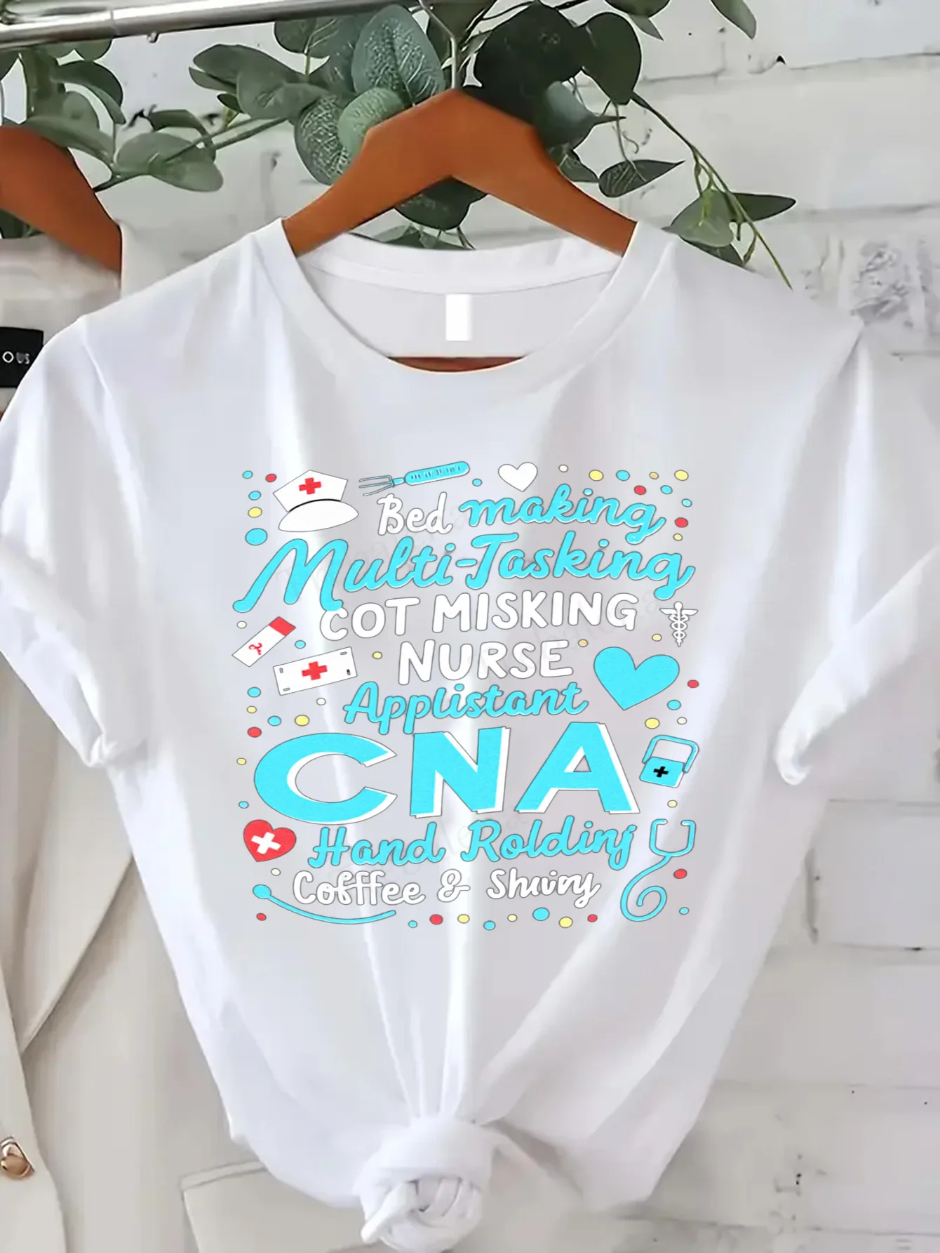 

Women T-shirt CNA Nurse Tee: Multi-Tasking, Coffee & Shiny Style