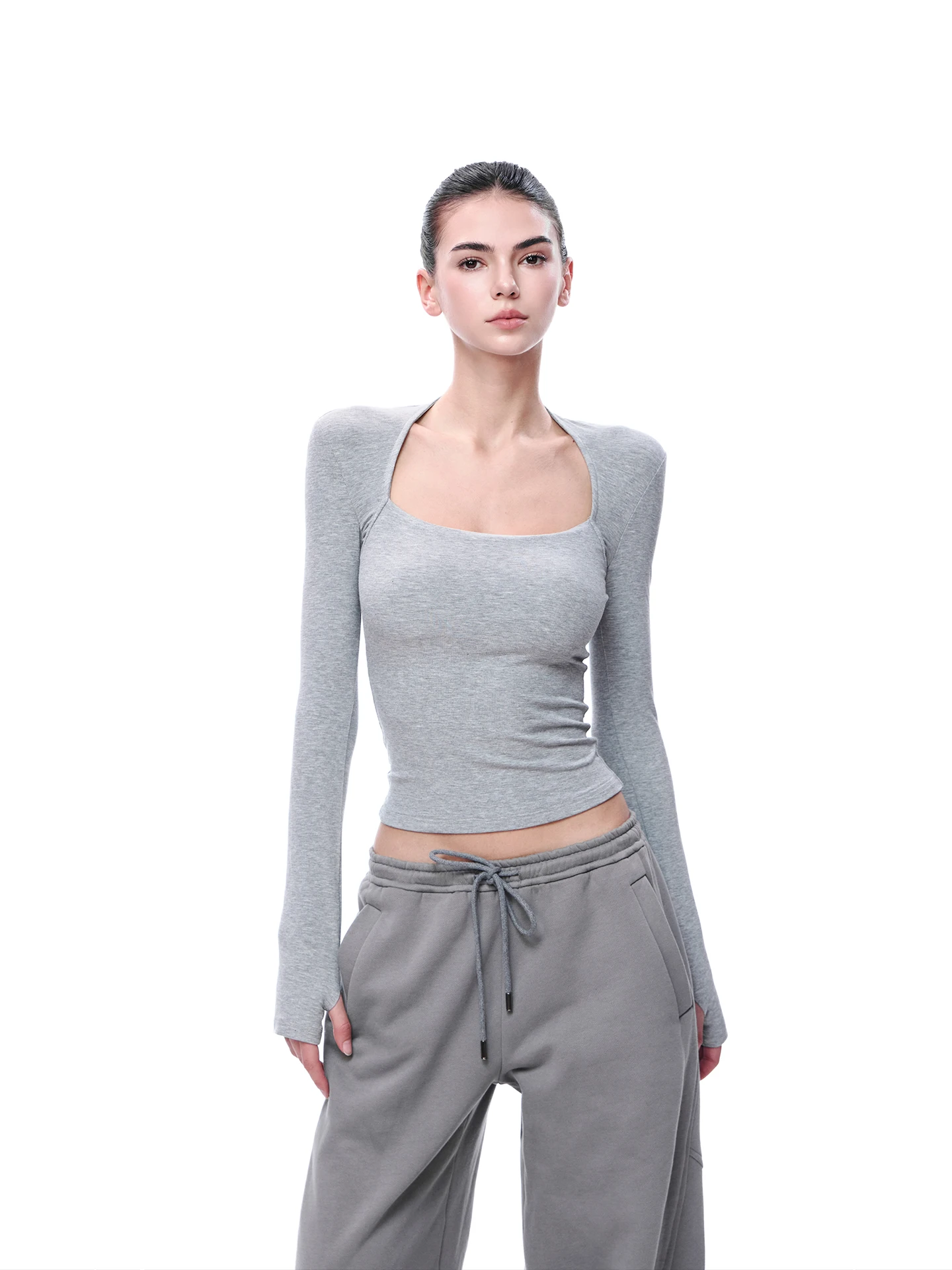 

Женская трикотажная футболка JLAUNT с длинным рукавом, облегающая, с квадратным вырезом, в американском стиле, базовый топ для весны