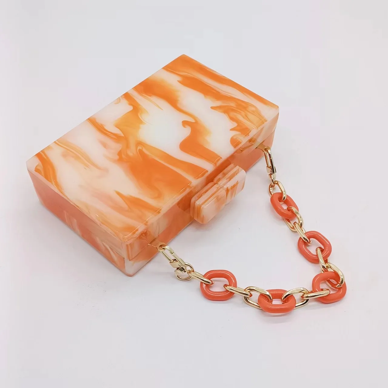 Women's Orange Marbling Acrylic Evening Clutch For Wedding Banquet Party Chain Crossbody Purse Ladies Luxury Designer Handbags