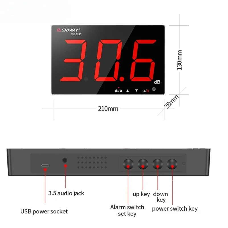 SNDWAY SW-525 30-130dB Digital Sound Level Meter Wall Mounted Noise Decibel Meter DB Detector Professional Decibelimeter